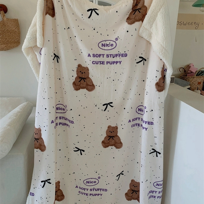 91家纺网 家纺一手货源 找家纺 桃喜 2024新款亲肤舒适牛奶绒羊羔绒毛毯 点点小熊