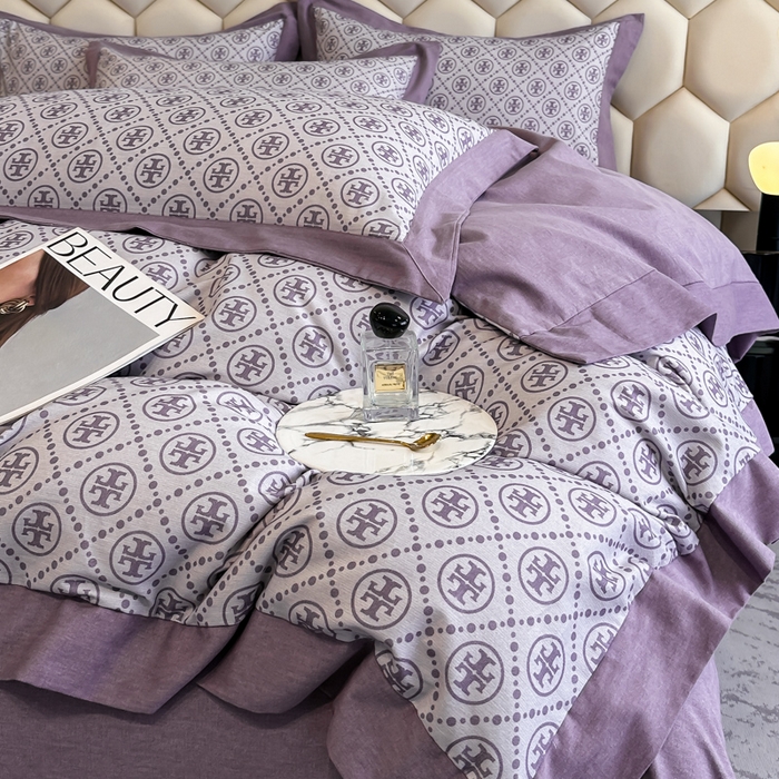 91家纺网 家纺一手货源 找家纺 雲归梦 2024新款全棉纯棉轻奢加厚磨毛拼角工艺四件套 漫语-梦幻紫