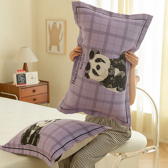 91家纺网 家纺一手货源 找家纺 2024新款全棉四层纱布枕套一对装纽扣款枕套 酷爱熊