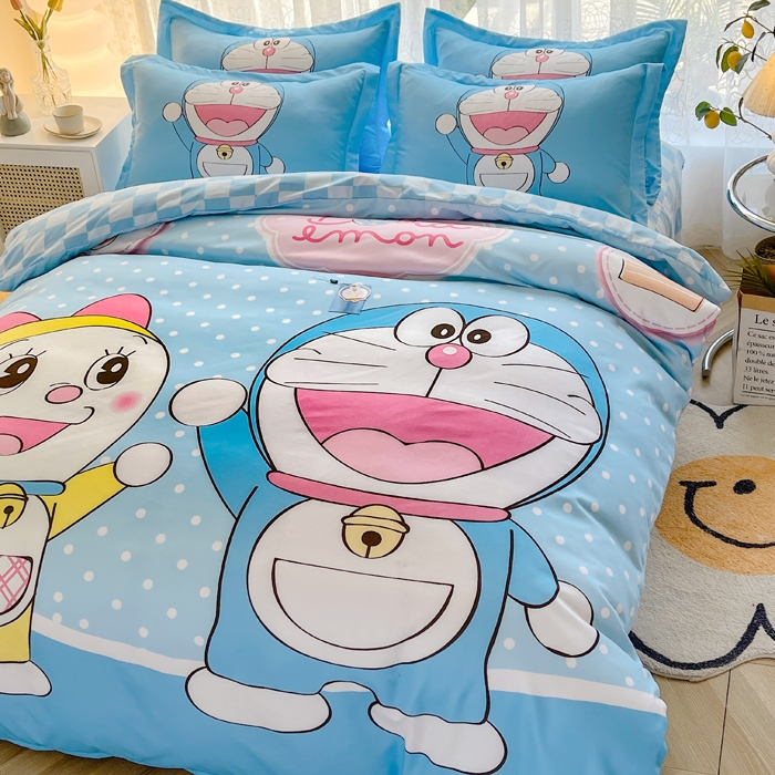 91家纺网 家纺一手货源 找家纺 宝薇 2024新款卡通款加厚斜纹磨毛大版四件套 （新花型不断更新中）哆啦兄妹