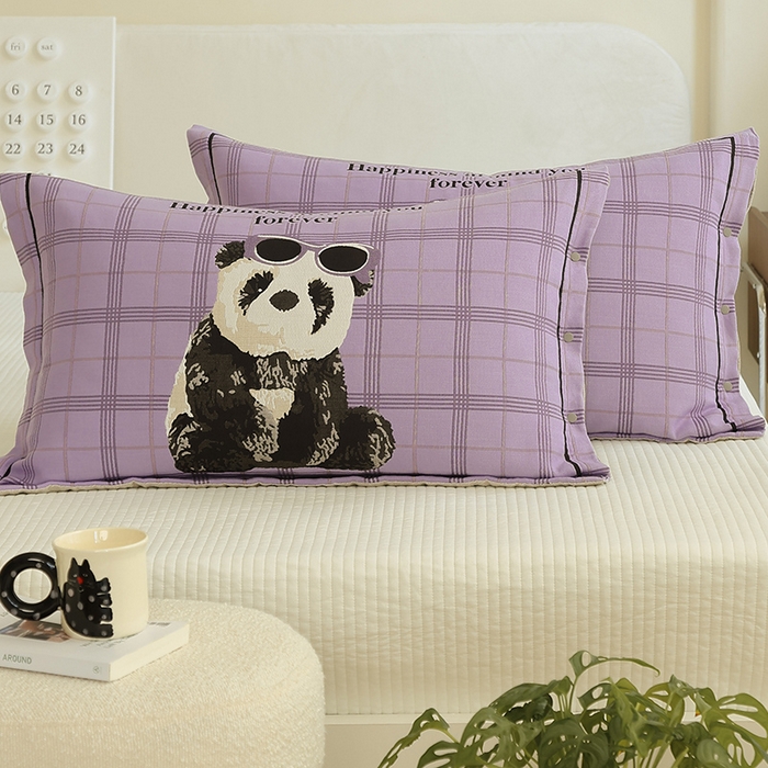 91家纺网 家纺一手货源 找家纺 2024新款全棉四层纱布枕套一对装纽扣款枕套 酷爱熊