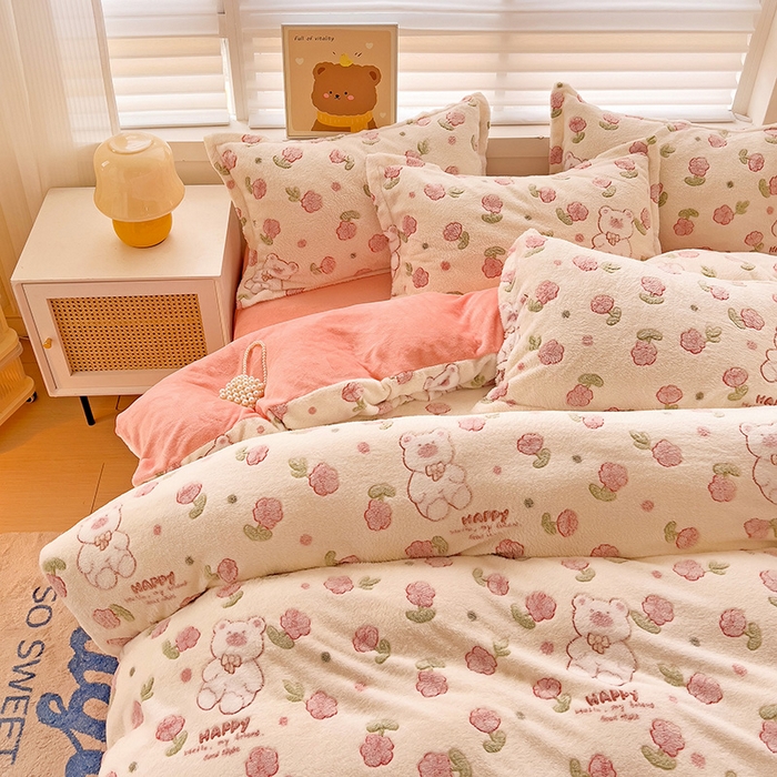 91家纺网 家纺一手货源 找家纺 2024新款加厚雪花绒印花单件被套-风格二（提供卖家秀 ） 花花世界