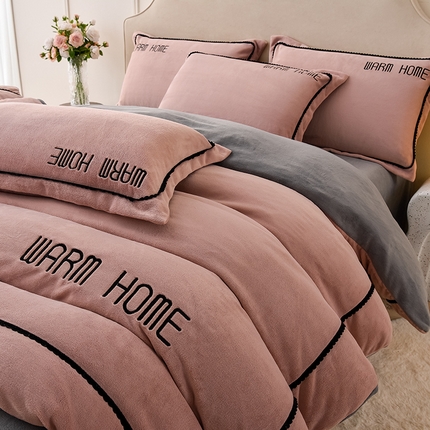 同田家纺 2024新款230克蓄暖高克重牛奶绒四件套 茶粉-浅灰