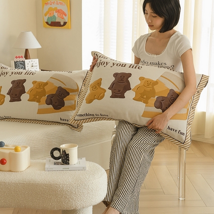 2024新款全棉四层纱布枕套一对装纽扣款枕套 焦糖小熊