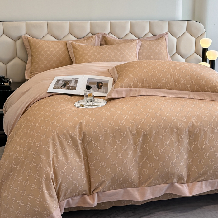 91家纺网 家纺一手货源 找家纺 雲归梦 2024新款全棉纯棉轻奢加厚磨毛拼角工艺四件套 罗拉-香槟金