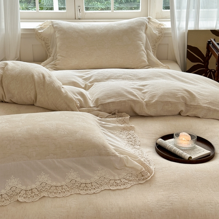 91家纺网 家纺一手货源 找家纺 （总）淑女公社家纺 2024四季新款法式大花边棉麻四件套