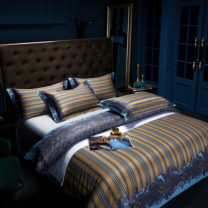 91家纺网 家纺一手货源 找家纺 2024新款100s长绒棉数码印花大版定位四件套 流金岁月