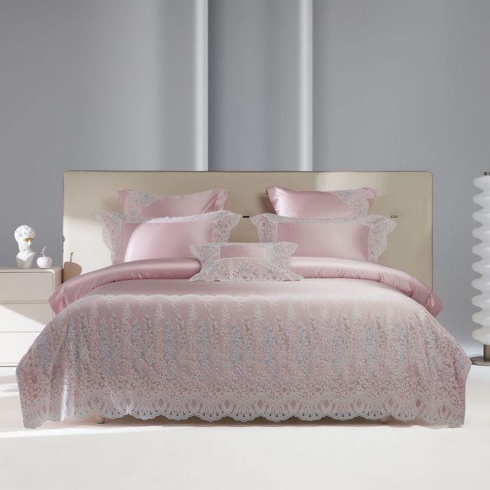 91家纺网 家纺一手货源 找家纺 （总）2024新款高端蕾丝重磅真丝棉系列四件套-芬芳细雨