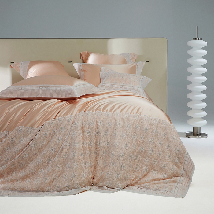 91家纺网 家纺一手货源 找家纺 （总）2024新款高端蕾丝重磅真丝棉系列四件套-幽情玫瑰 玉色