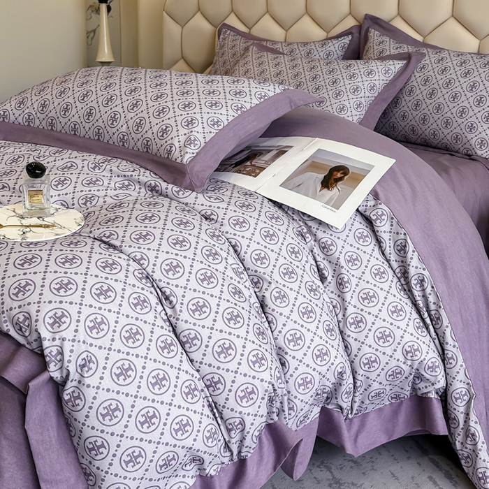 91家纺网 家纺一手货源 找家纺 雲归梦 2024新款全棉纯棉轻奢加厚磨毛拼角工艺四件套 漫语-梦幻紫