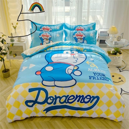 91家纺网 家纺一手货源 找家纺 宝薇 2024新款卡通款加厚斜纹磨毛大版四件套 （新花型不断更新中）顽皮哆啦