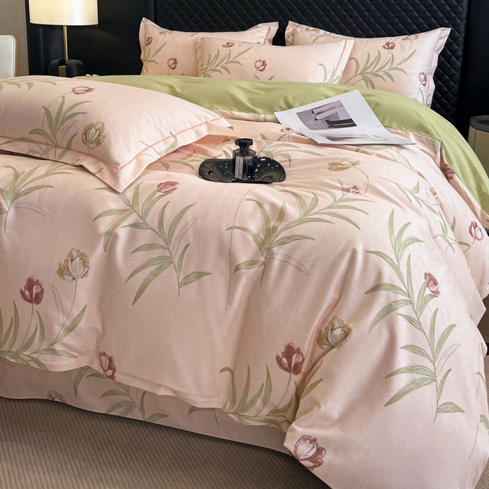 91家纺网 家纺一手货源 找家纺 大柏树 2025新款A类全棉磨毛印花四件套 绿禾