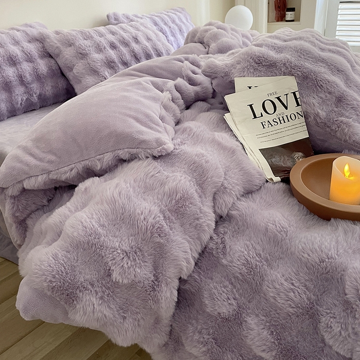 91家纺网 家纺一手货源 找家纺 畅畅家纺 2024新款AB版冬季纯色七彩兔兔绒兔毛绒牛奶绒四件套 魅力紫