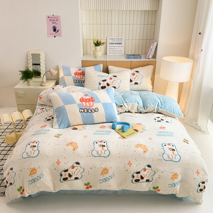 91家纺网 家纺一手货源 找家纺 （总）柚子YOUTH 2024新款加厚纯印花牛奶绒四件套