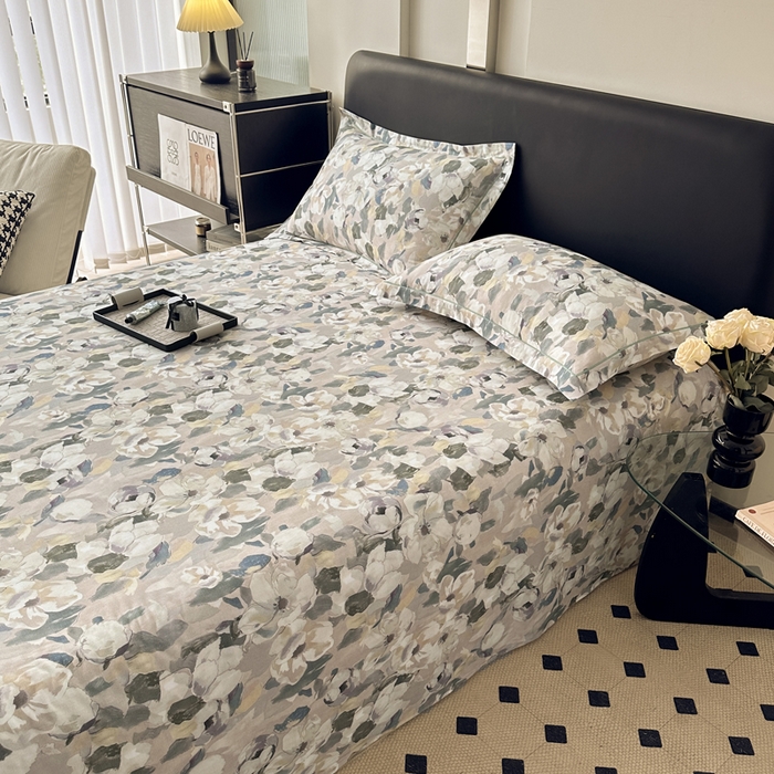 91家纺网 家纺一手货源 找家纺 大柏树 2025新款A类全棉磨毛印花单床单 露瑶绿