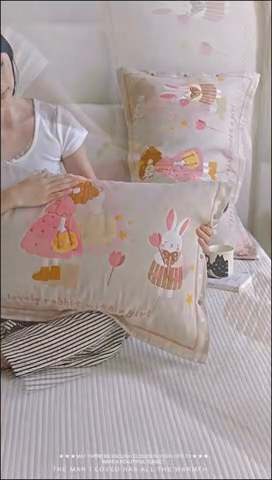 91家纺网 家纺一手货源 找家纺 2024新款全棉四层纱布枕套一对装纽扣款枕套 闪亮女孩