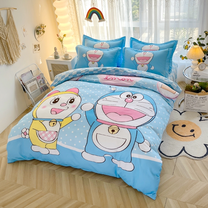 91家纺网 家纺一手货源 找家纺 宝薇 2024新款卡通款加厚斜纹磨毛大版四件套 （新花型不断更新中）哆啦兄妹