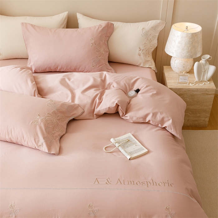 91家纺网 家纺一手货源 找家纺 艾莱家纺 2024新款A类新疆长绒棉加厚柔顺磨毛四件套-花开烂漫 花开烂漫-玉豆沙