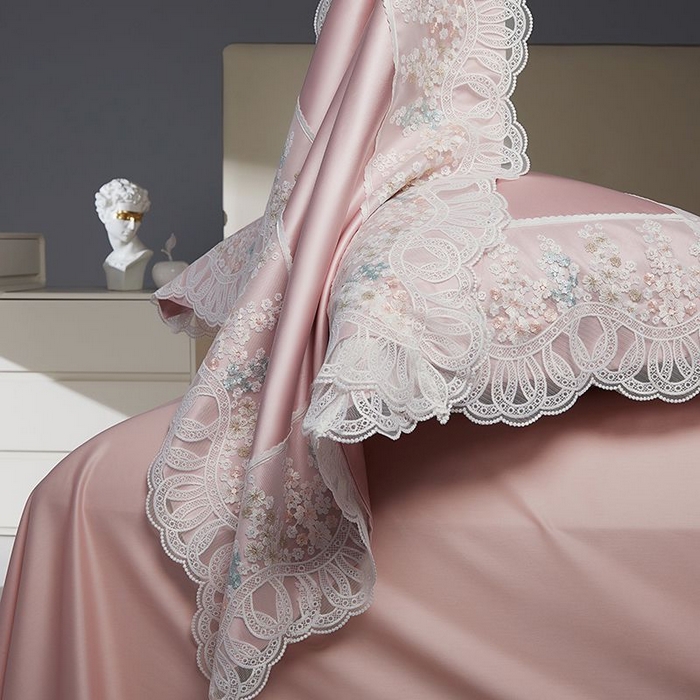 91家纺网 家纺一手货源 找家纺 （总）2024新款高端蕾丝重磅真丝棉系列四件套-芬芳细雨