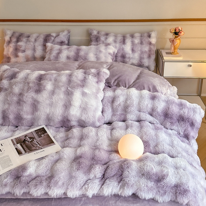 91家纺网 家纺一手货源 找家纺 畅畅家纺 2024新款AB版冬季纯色七彩兔兔绒兔毛绒牛奶绒四件套 七彩-紫