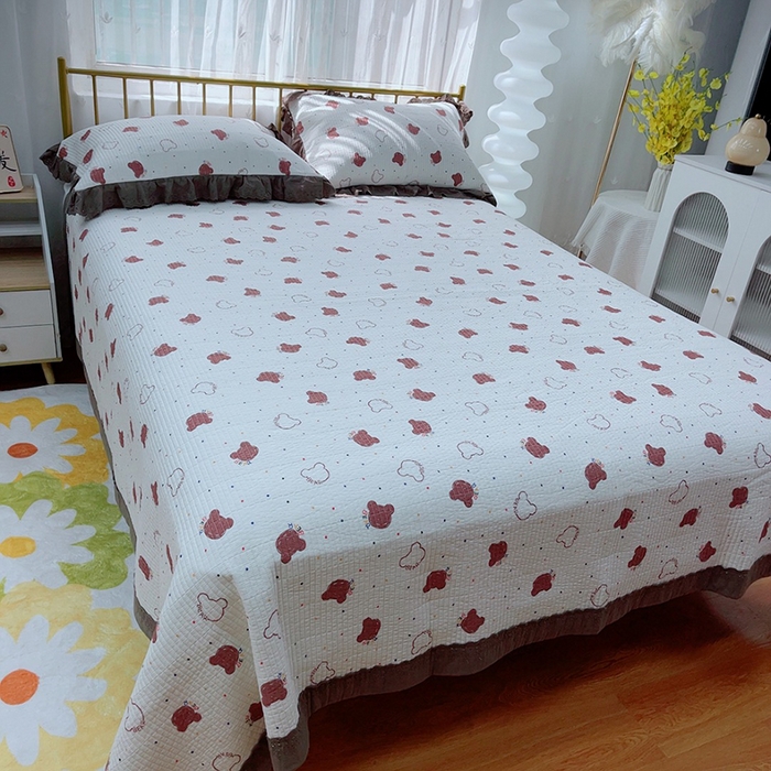 91家纺网 家纺一手货源 找家纺 暖居 2024新款包边豆豆被床盖四件套 卡通熊头