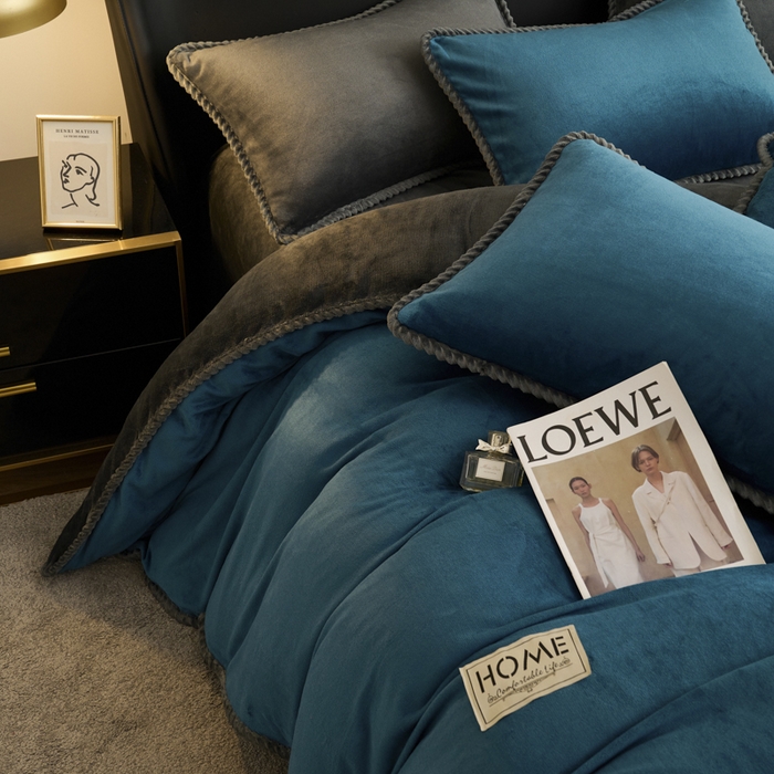 91家纺网 家纺一手货源 找家纺 闲鱼家纺 2025新款牛奶绒拆卸被可拆卸四件套  湖蓝