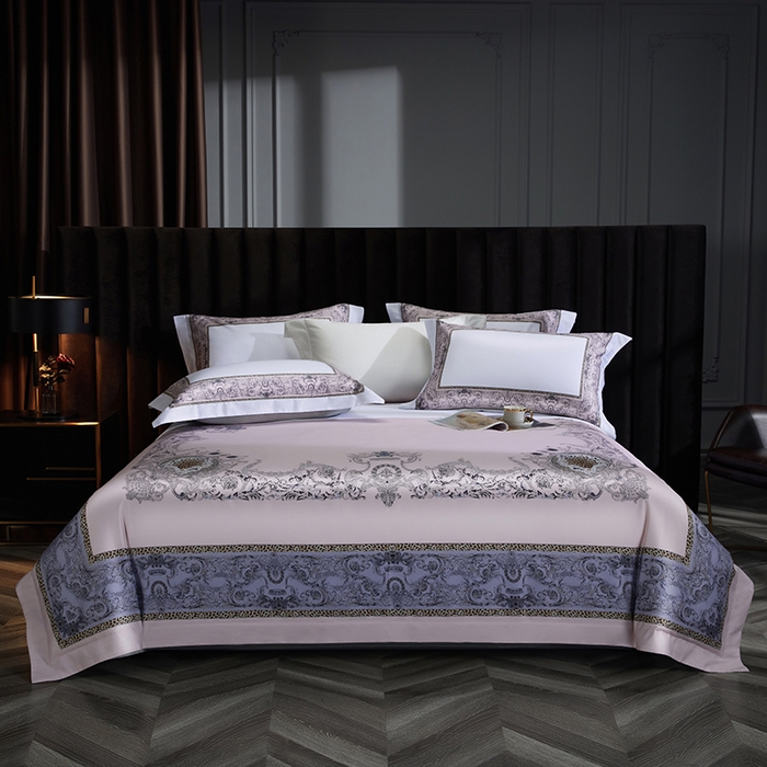 91家纺网 家纺一手货源 找家纺 2024新款100s长绒棉数码印花大版定位四件套 富丽之都