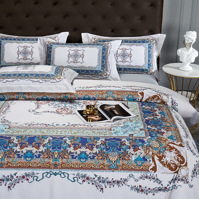 91家纺网 家纺一手货源 找家纺 2024新款100s长绒棉数码印花大版定位四件套 洛卡芙