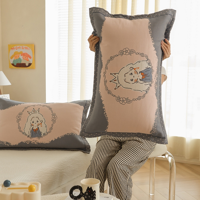 91家纺网 家纺一手货源 找家纺 2024新款全棉四层纱布枕套一对装纽扣款枕套 公主日记