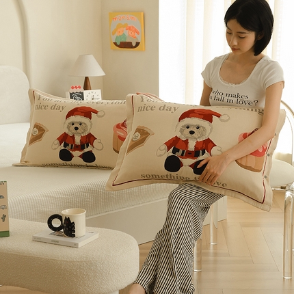 2024新款全棉四层纱布枕套一对装纽扣款枕套 礼物熊