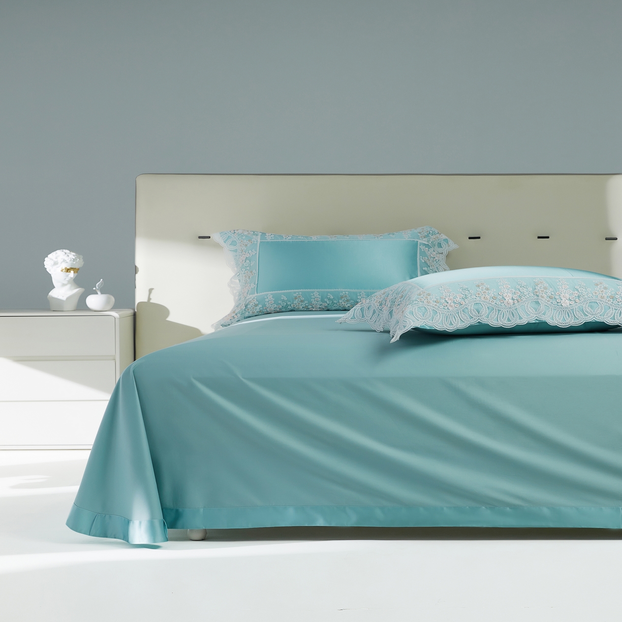 91家纺网 家纺一手货源 找家纺 2024新款高端蕾丝重磅真丝棉系列四件套-芬芳细雨 芬芳细雨 绿