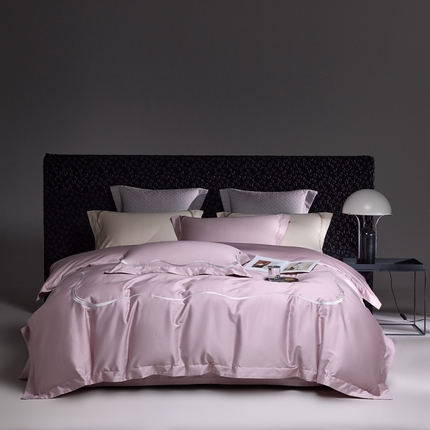 榻尚家居 2024新品贡缎长绒棉刺绣四件套-桦纱 桦纱豆沙