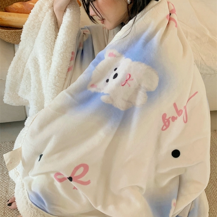 91家纺网 家纺一手货源 找家纺 桃喜 2024新款亲肤舒适牛奶绒羊羔绒毛毯 可爱比熊