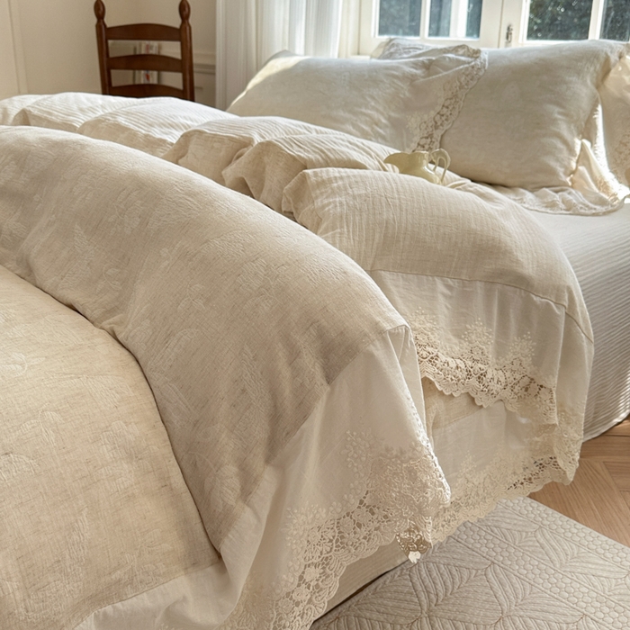 91家纺网 家纺一手货源 找家纺 （总）淑女公社家纺 2024四季新款法式大花边棉麻四件套