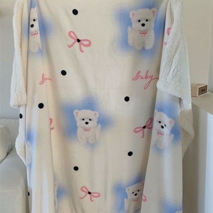91家纺网 家纺一手货源 找家纺 桃喜 2024新款亲肤舒适牛奶绒羊羔绒毛毯 可爱比熊