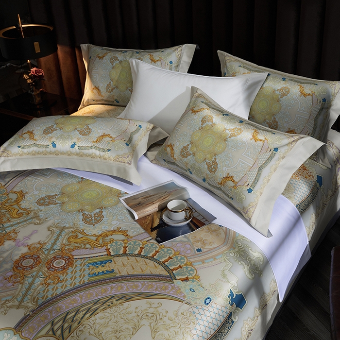 91家纺网 家纺一手货源 找家纺 2024新款100s长绒棉数码印花大版定位四件套 华尔兹