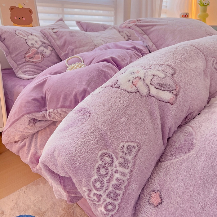 91家纺网 家纺一手货源 找家纺 2024新款加厚雪花绒印花单件被套-风格二（提供卖家秀 ） 爱心免(紫)