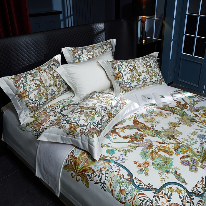 91家纺网 家纺一手货源 找家纺 2024新款100s长绒棉数码印花大版定位四件套 露茜