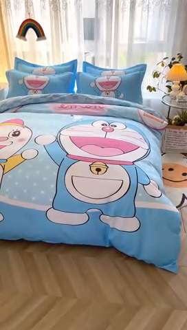 91家纺网 家纺一手货源 找家纺 宝薇 2024新款卡通款加厚斜纹磨毛大版四件套 （新花型不断更新中）哆啦兄妹