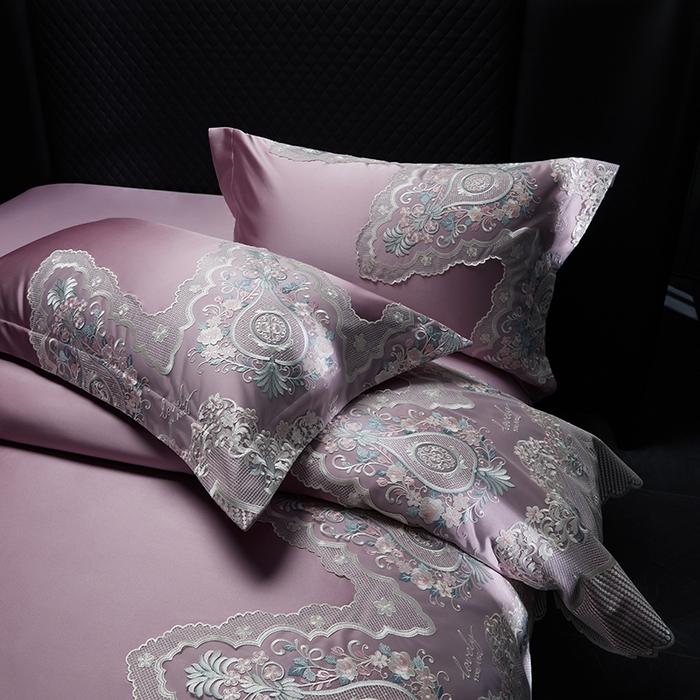 91家纺网 家纺一手货源 找家纺 2024新款高端蕾丝重磅真丝棉系列四件套-爱兰朵 爱兰朵豆沙