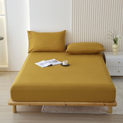 91家纺网 家纺一手货源 找家纺 沐沐家纺 2026新款亲肤舒适简约磨毛布纯色床笠 姜黄