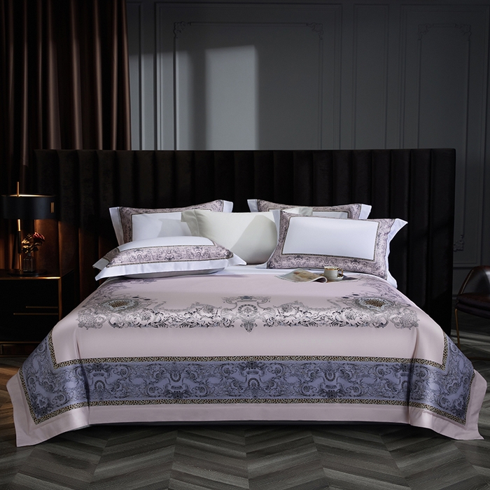 91家纺网 家纺一手货源 找家纺 2024新款100s长绒棉数码印花大版定位四件套 富丽之都