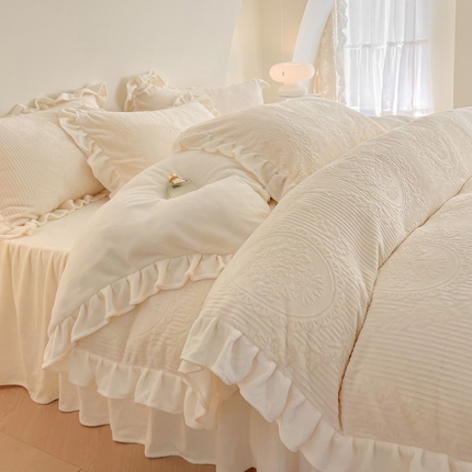 91家纺网 家纺一手货源 找家纺 2024新款加厚牛奶绒韩版雕花四件套风格1（温馨） 飞鸟