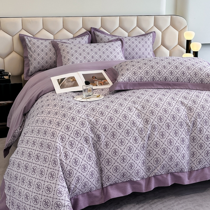 91家纺网 家纺一手货源 找家纺 雲归梦 2024新款全棉纯棉轻奢加厚磨毛拼角工艺四件套 漫语-梦幻紫