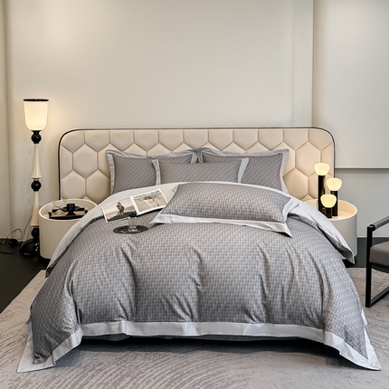 雲归梦 2024新款全棉纯棉轻奢加厚磨毛拼角工艺四件套 凯旋门-英伦灰