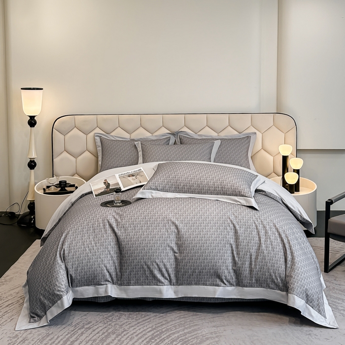 91家纺网 家纺一手货源 找家纺 雲归梦 2024新款全棉纯棉轻奢加厚磨毛拼角工艺四件套 凯旋门-英伦灰