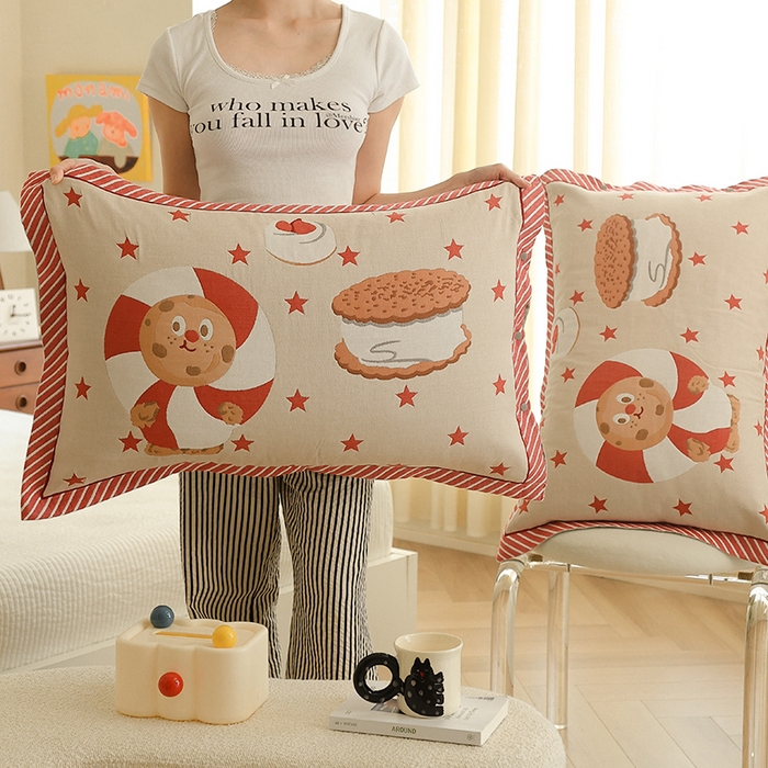 91家纺网 家纺一手货源 找家纺 2024新款全棉四层纱布枕套一对装纽扣款枕套 星星可可