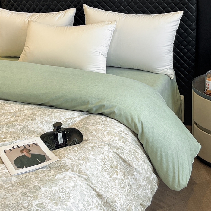 91家纺网 家纺一手货源 找家纺 大柏树 2025新款A类全棉磨毛印花单被套 莉娅绿