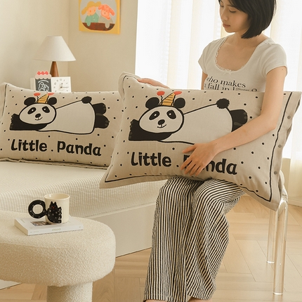 91家纺网 家纺一手货源 找家纺 2024新款全棉四层纱布枕套一对装纽扣款枕套 波点肥熊