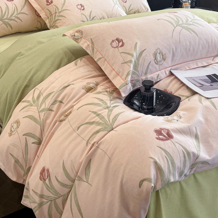 91家纺网 家纺一手货源 找家纺 大柏树 2025新款A类全棉磨毛印花四件套 绿禾